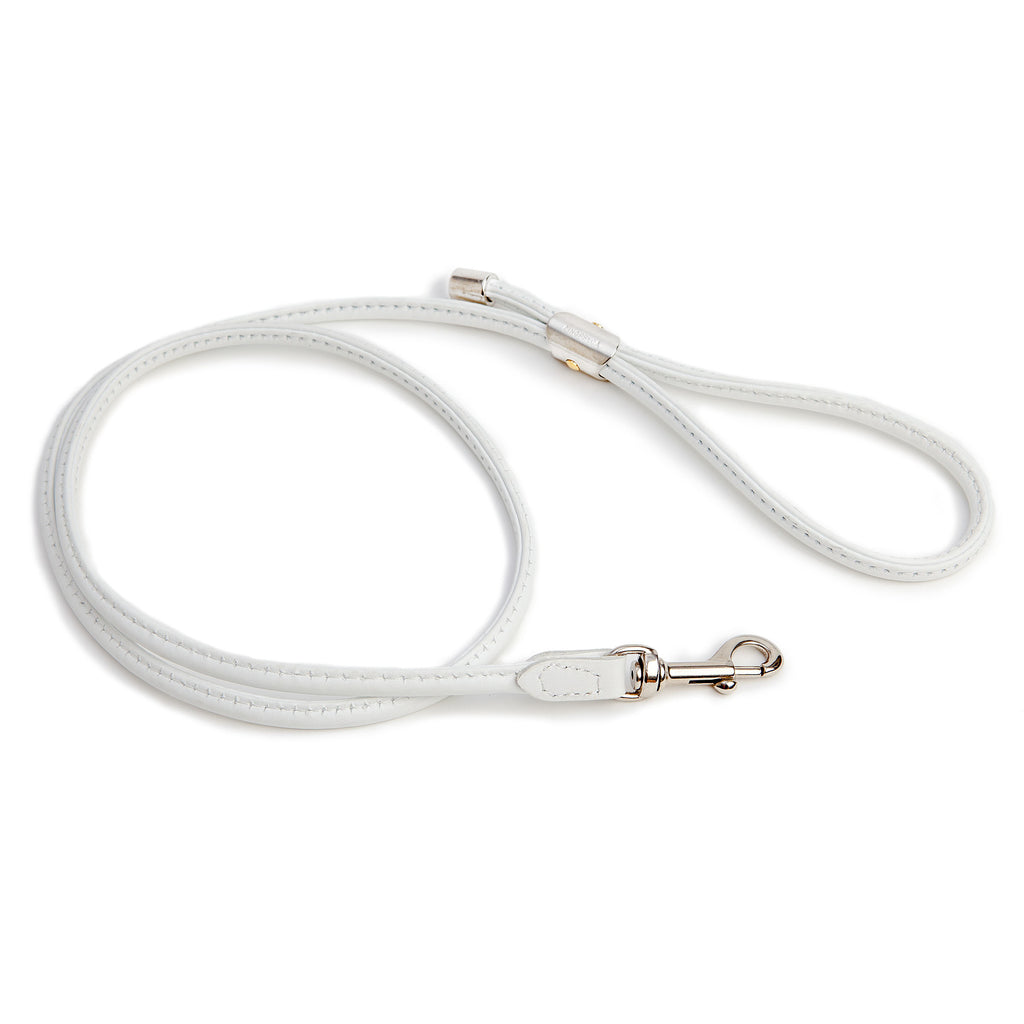 Italian Leather Dog Leash in Ultra White WALK LA CINOPELCA   