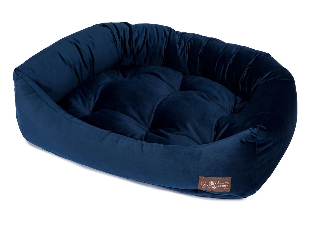 Napper Dog Bed in Plush Velour (Direct-Ship) (Made in the USA) HOME JAX & BONES Small Royale Navy 