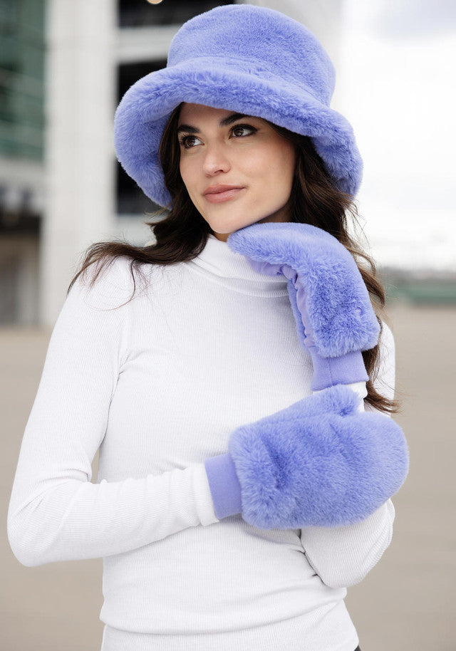 Le Mink Faux-Fur Dog Walking Mittens in Periwinkle HUMAN FABULOUS FURS   