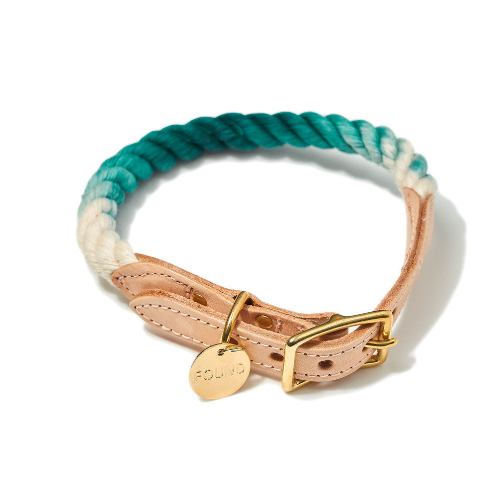 Rope Dog Collar in Teal Ombre WALK FOUND MY ANIMAL   