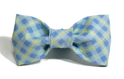 TRISH HAMPTON | Light Blue & Pale Yellow Plaid Bow Tie Accessories TRISH HAMPTON   