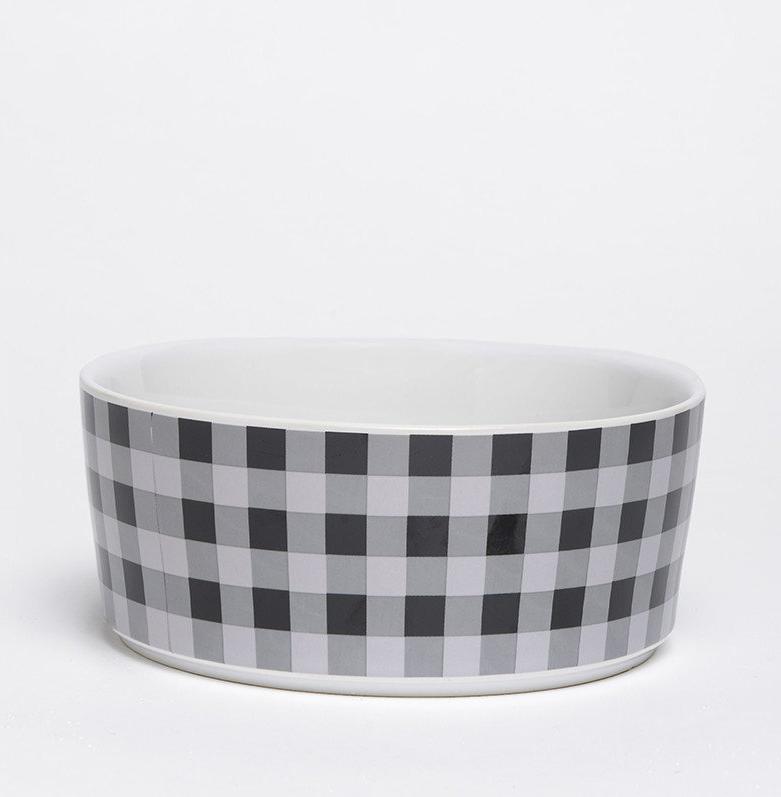 WAGGO | Ceramic Dog Bowl in Cream Buffalo Plaid Bowls WAGGO   