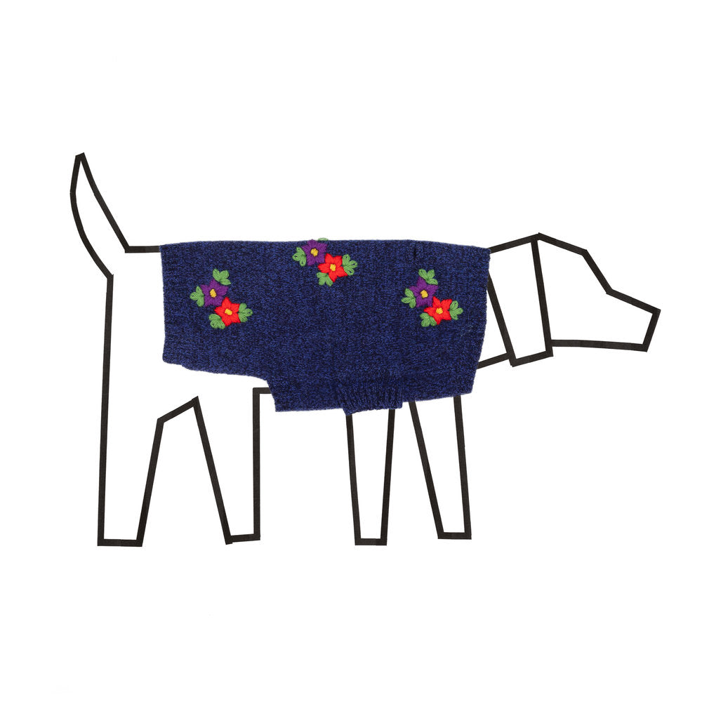WARE OF THE DOG | Embroidered Flower Sweater in Blue Melange Apparel WARE OF THE DOG   