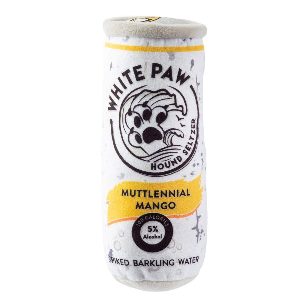 White Paw Hound Seltzer Plush Dog Toy in Muttlenial Mango Play HAUTE DIGGITY DOG   